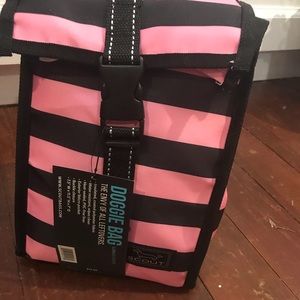 Thermal lunch tote by scout in pink stripe pattern